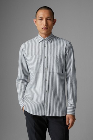BOGNER Clive Flannel Shirt Off-white / Gray | UL7129036
