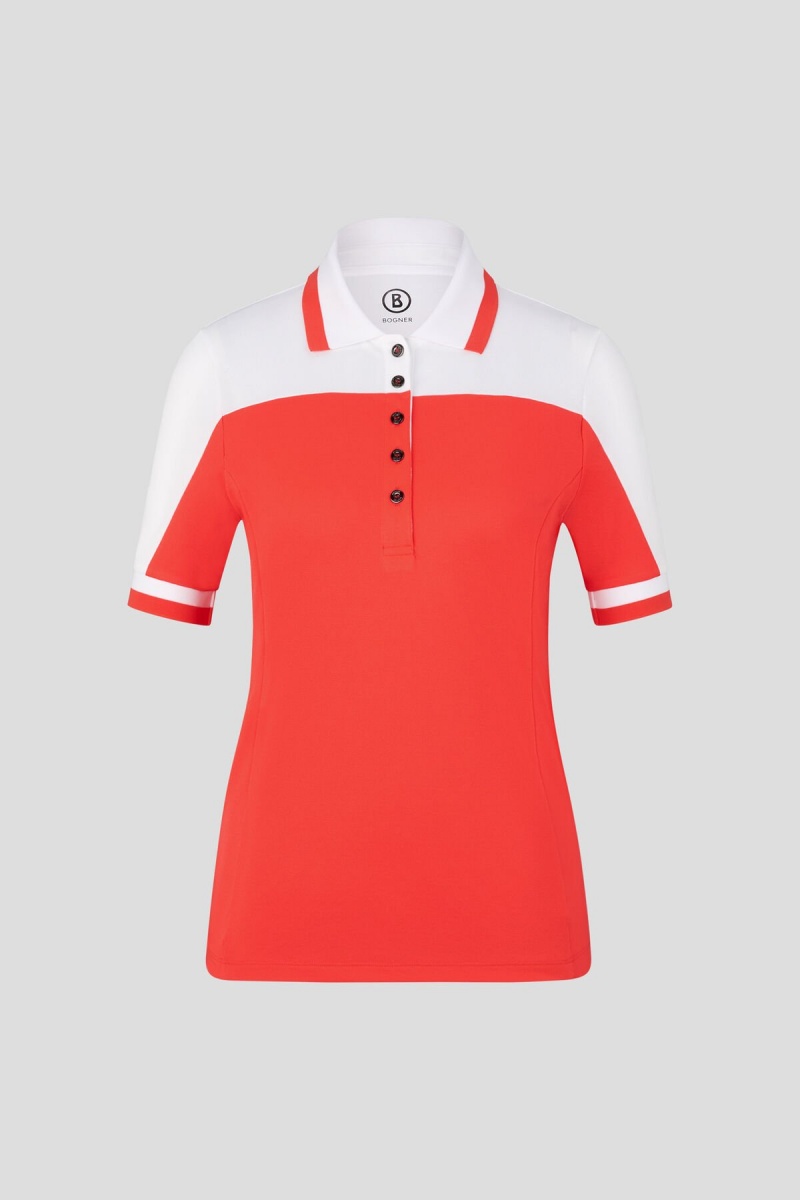 BOGNER Sport Carolin Functional Polo Shirt Rot Weiß | EB7584260