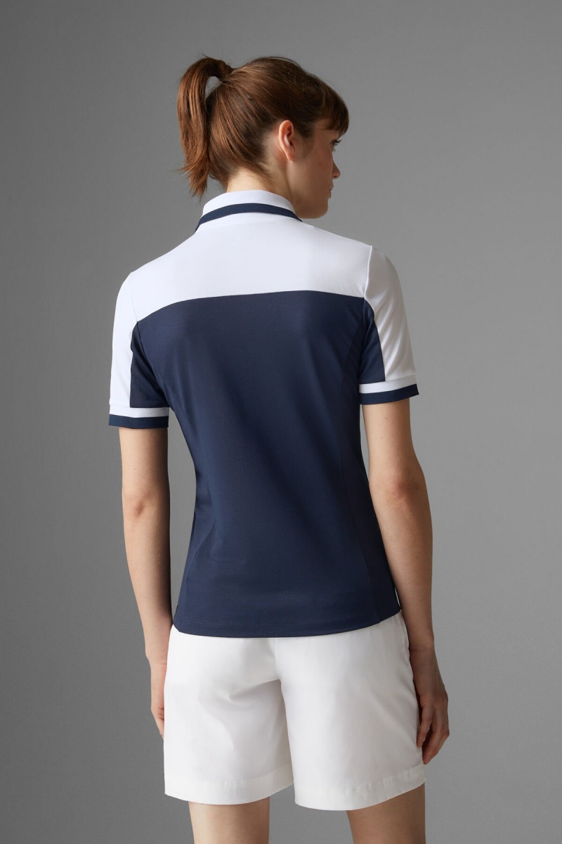 BOGNER Sport Carolin Functional Polo Shirt Dunkelblau Weiß | VU7365914