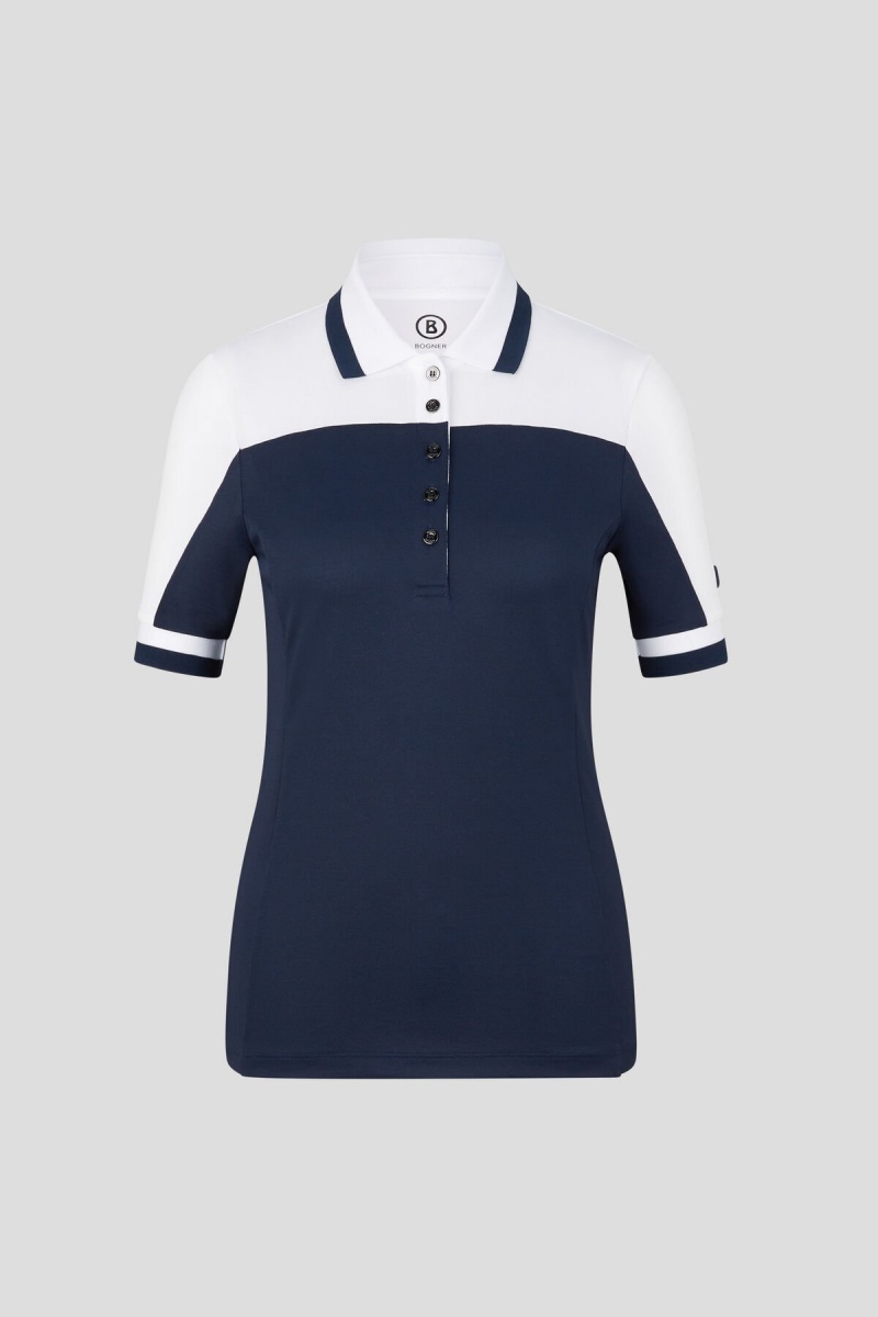 BOGNER Sport Carolin Functional Polo Shirt Dunkelblau Weiß | VU7365914