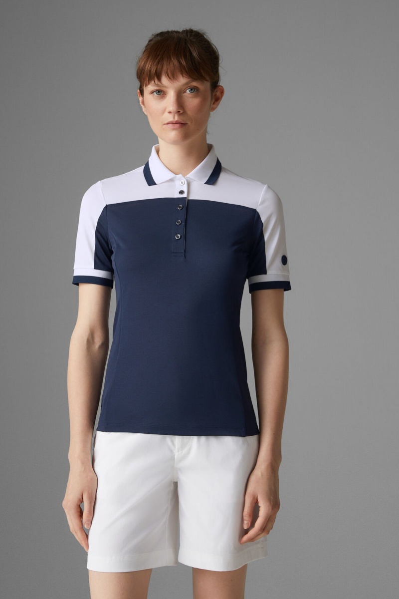 BOGNER Sport Carolin Functional Polo Shirt Dunkelblau Weiß | VU7365914