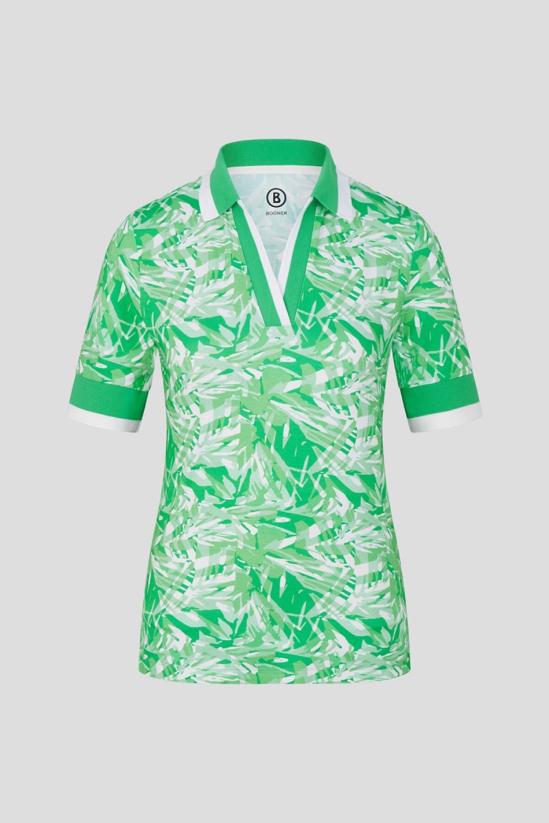 BOGNER Sport Elonie Functional Polo Shirt Grün Weiß | QL9314685