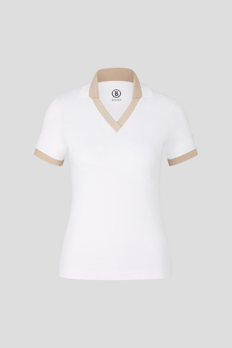 BOGNER Sport Luma Functional Polo Shirt Weiß Beige | PR3178056