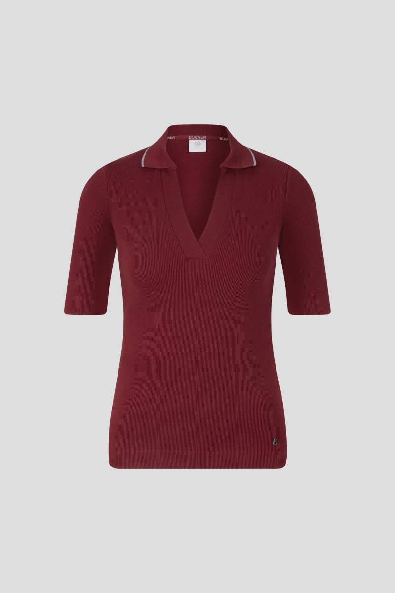 BOGNER Zadie Gestrickt Polo Shirt Bordeaux | OT2614509
